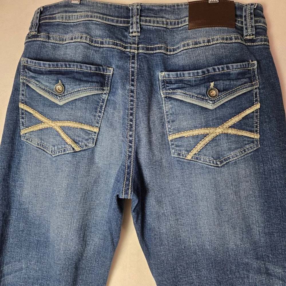 TK Axel Slim Boot Jeans 36x30 Blue Medium Wash Whiskered Stretch Denim #1339